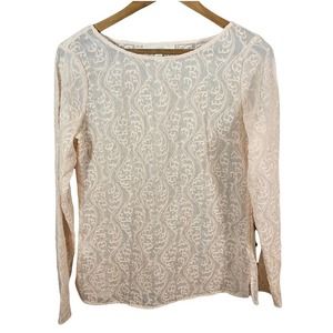 LOFT Sheer Lace Blush Pink Long Sleeve Blouse‎ size XS